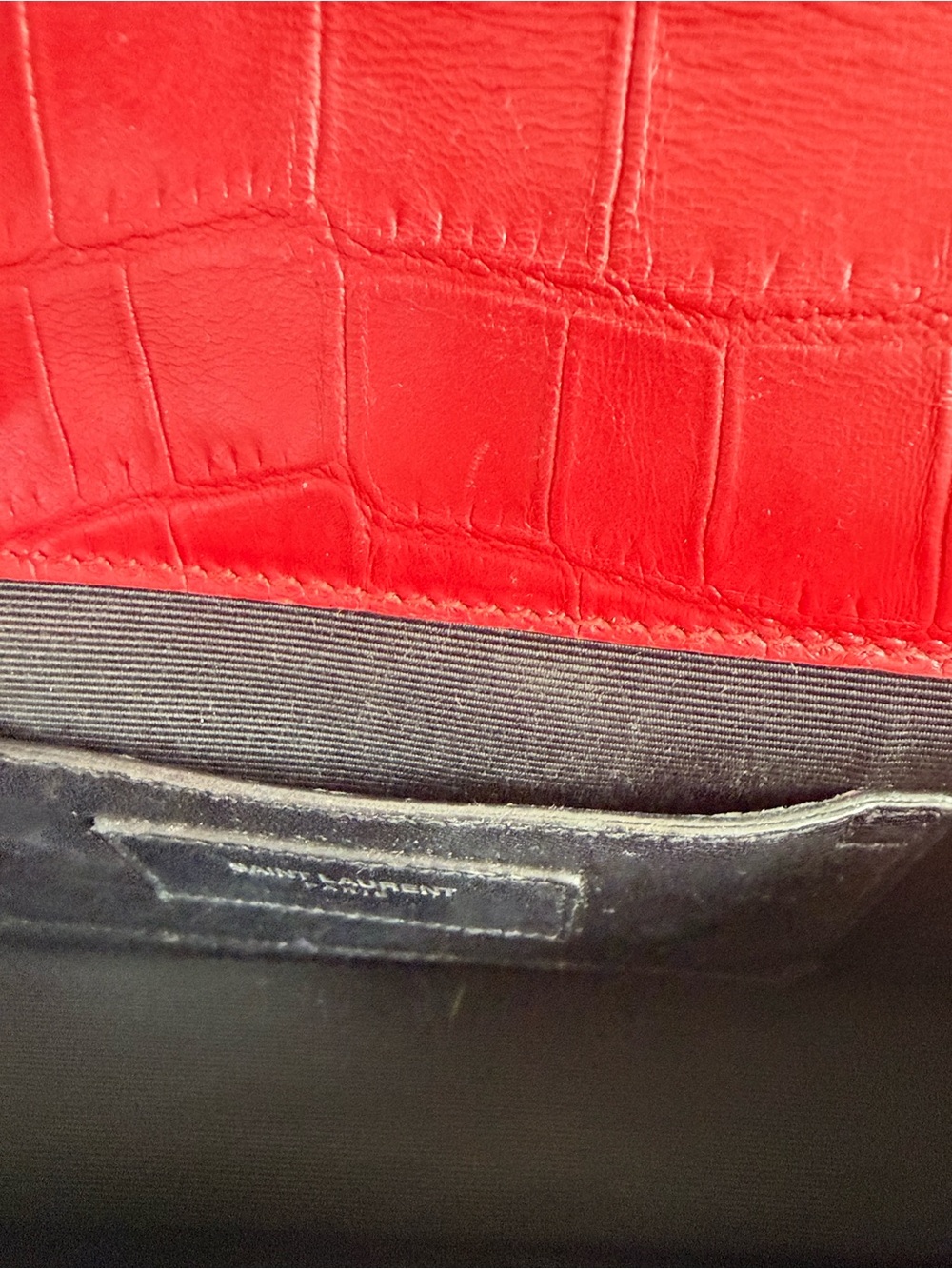 Saint Laurent Red Croc-Embossed Leather Tassel Chain Crossbody Bag - Picture 5 of 7